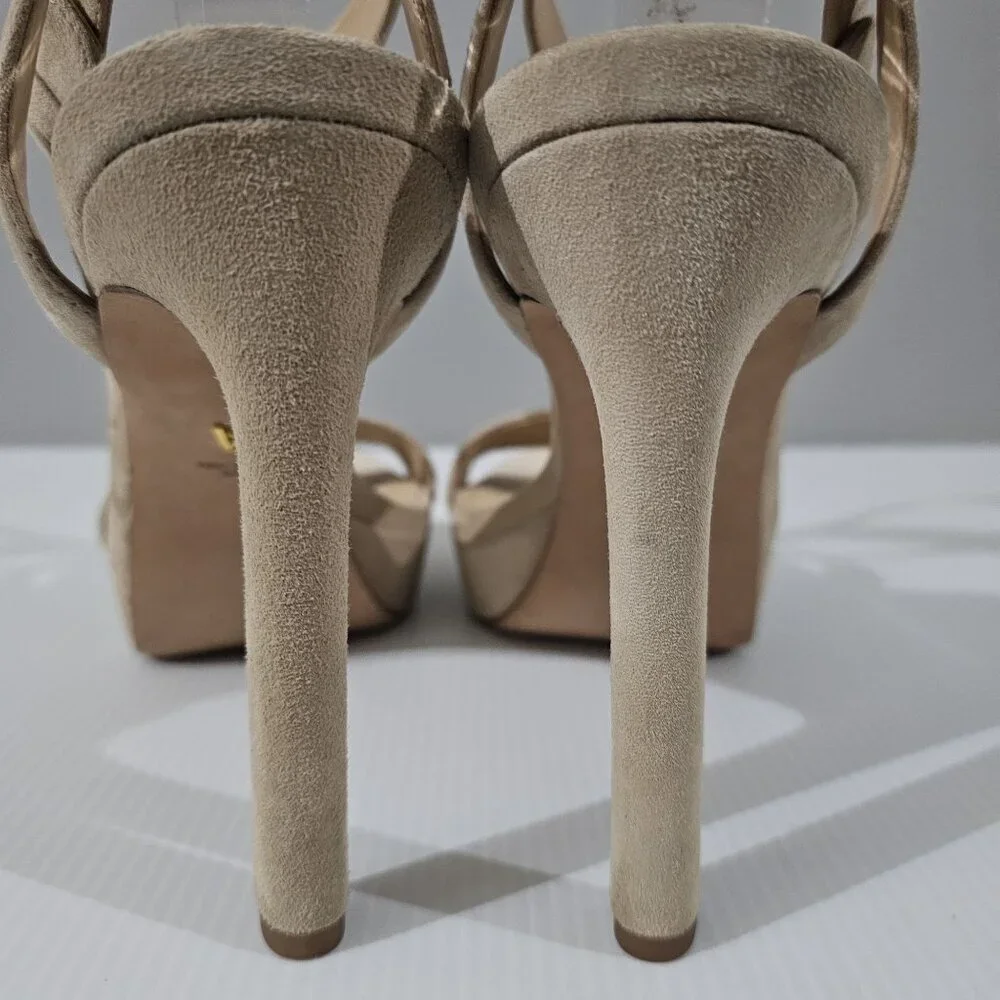 Veronica Beard Darcelle Platform Sandal Womens 10 Sand Beige Suede Stiletto Heel